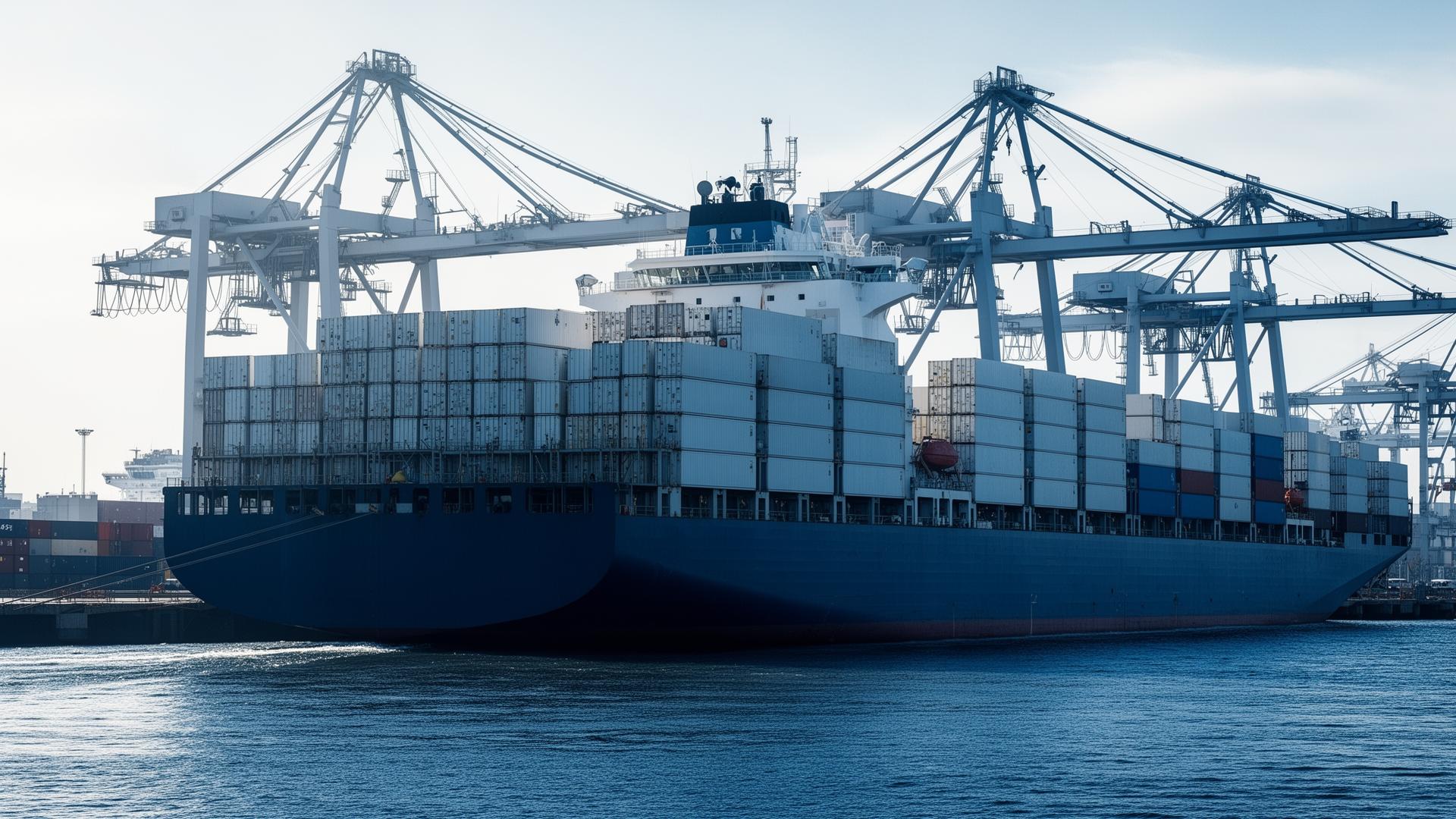 Buque portacontenedores en puerto cargando exportaciones